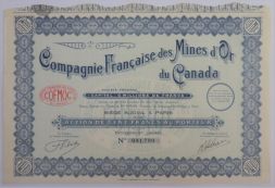 Акция Compagnie Francaise des Mines d'Or du Canada, 100 франков, Франция